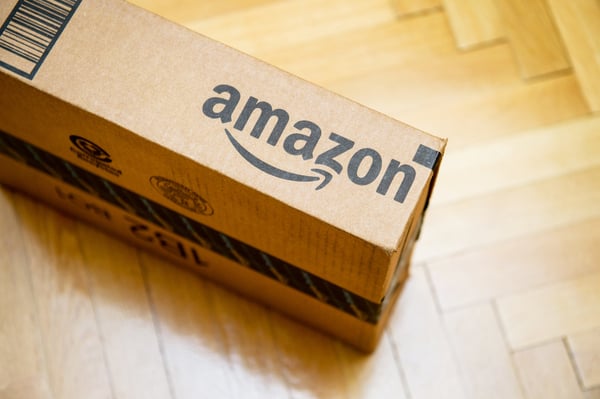 Amazon box on wooden floor