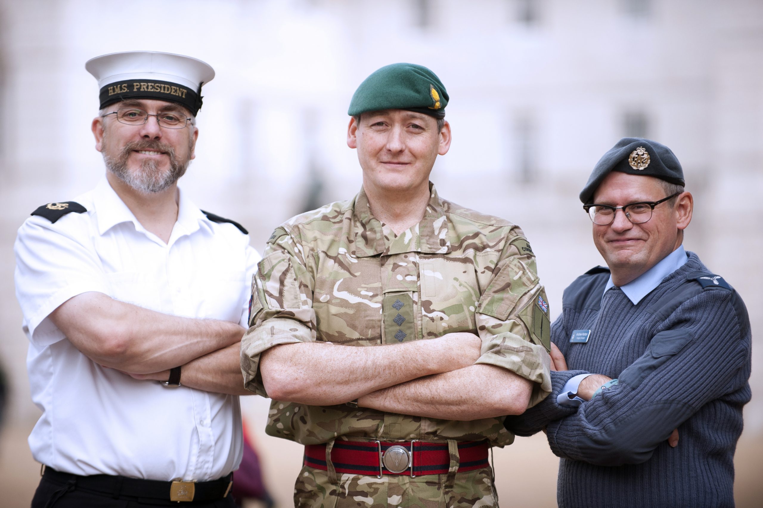 A Reservist from each of the the three main reserve service. From left, a Royal Naval Reserve, Army Reserve and Royal Air Force Reserve.

There are around 35,000 Volunteer Reservists in the UK. Coming from all backgrounds, regions and jobs, these are ordinary men and women who give up their time to train and serve alongside the Regular Forces.

Volunteer Reservists are called out to supplement the Regular Forces whenever Operational demands require it. If they’re mobilised they’ll carry out the same roles to the same high standards as their Regular counterparts. They also receive the same world-class training and develop the same skills.

Reservists make up around 14% of the nation's total defence capacity which in turn makes them an essential part of our defence strategy. They are called upon as individuals for their specific skills or as ready-formed units to serve alongside the Regular Forces whenever required.

MoD Consent Forms signed and held by Photographer