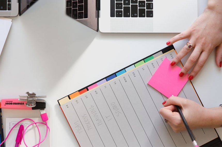 hand writing on planner