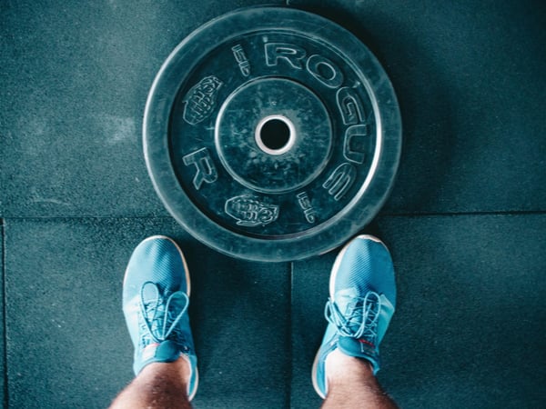 Bird's eye view of weights in a gym