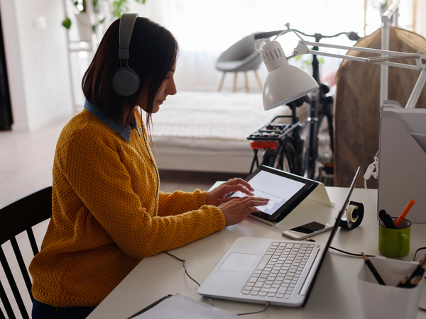 Woman working from home on a laptop