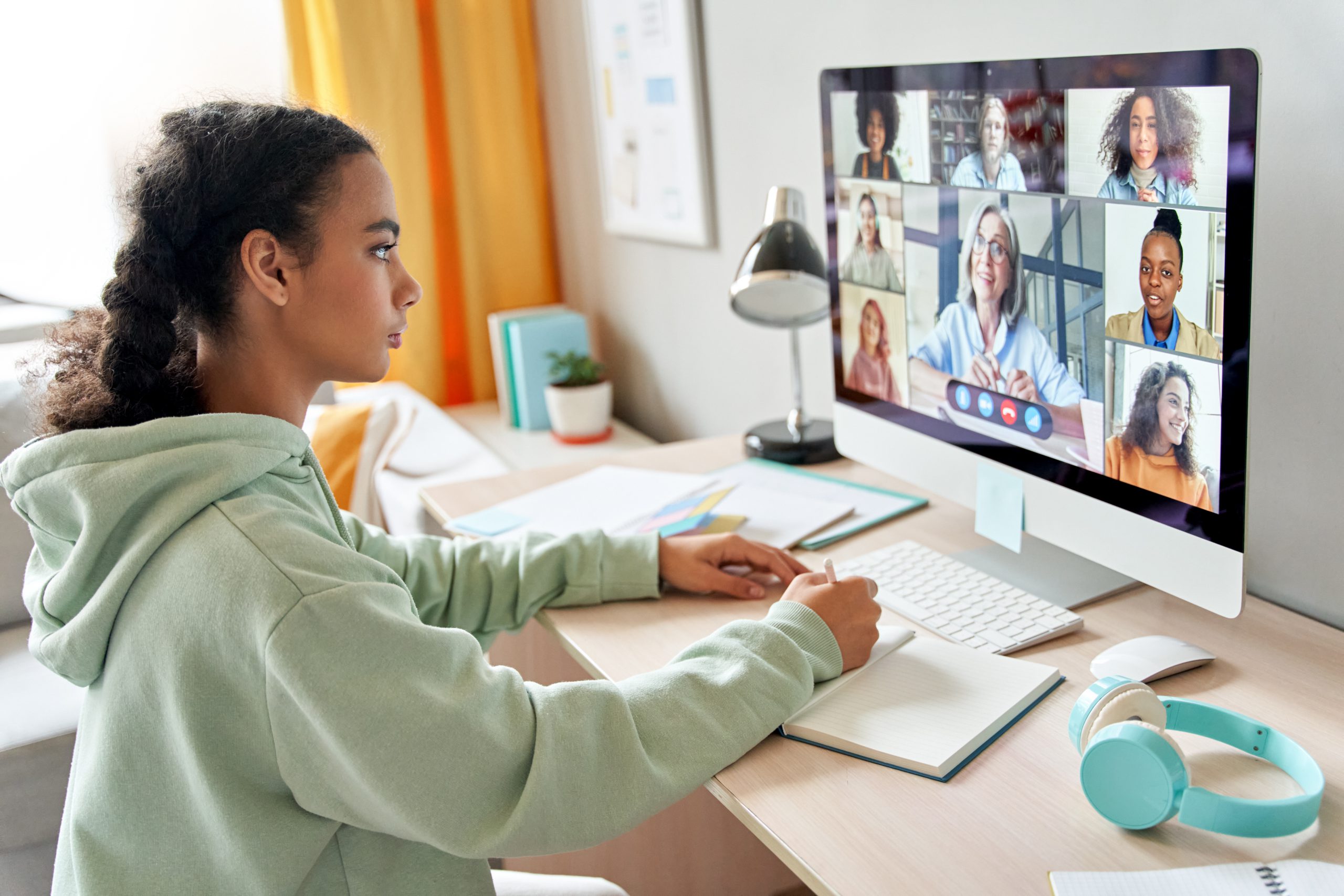 Young woman studying at a computer