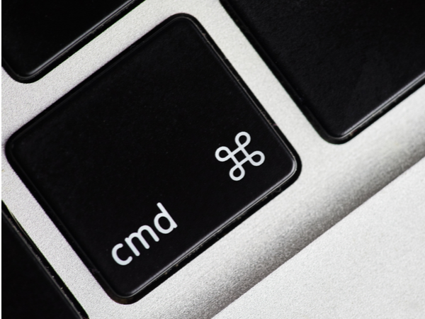 Close-up of the 'command' button on a keyboard