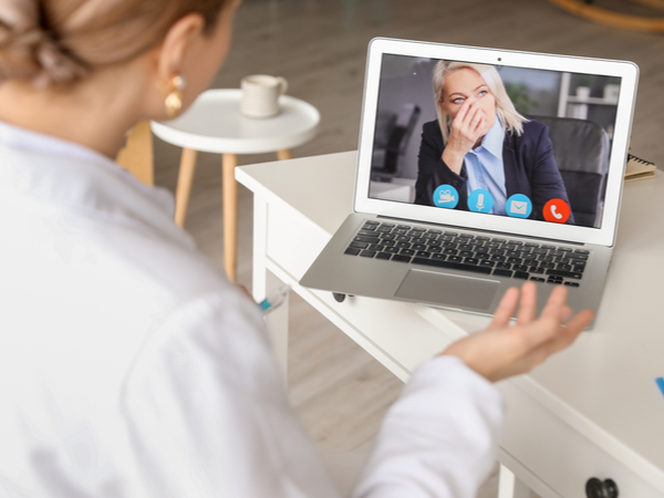 Two people talking deeply on a video call