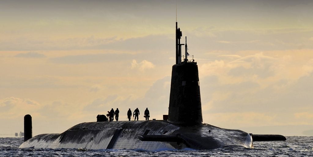 The submarine HMS Vanguard surfacing