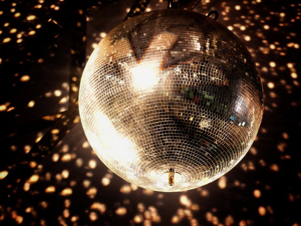 A golden, glittering disco ball