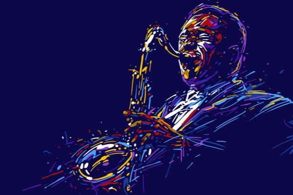 An illustration of a man playing a saxophone