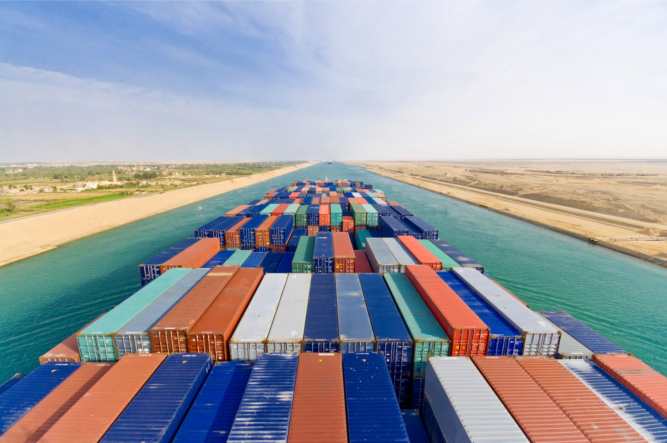 Containers on a ship in the Suez canal