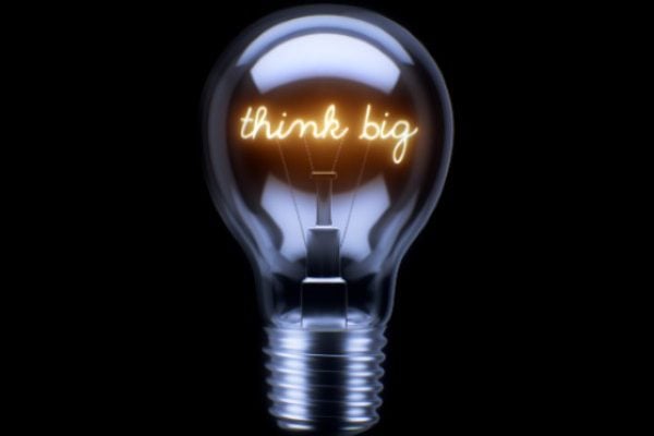 A lightbulb with the words 'think big' inside it