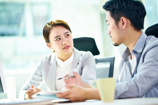 Two colleagues having a meeting