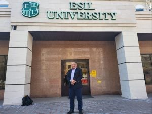 Taranjeet Singh in front of Esil University, Astana
