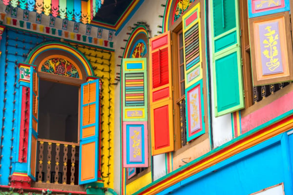 Colorful facade of building in Little India, Singapore