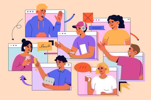 People in a team communicating through various forms such as email and message