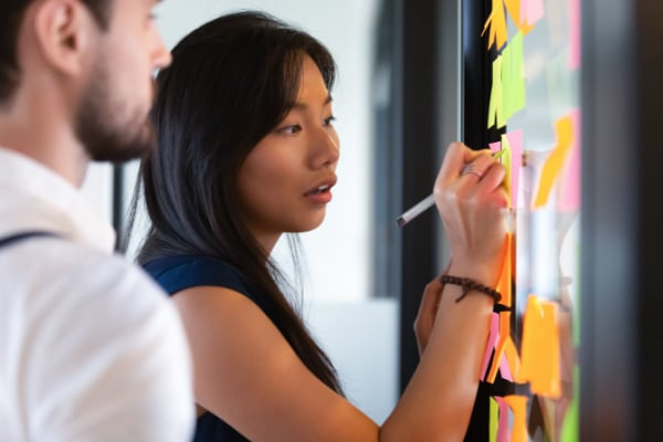 Woman working on a whiteboard