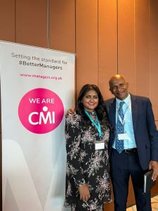 Major Dr. Prebagaran Jayaraman with an attendee at the CMI Malaysia Navigating Success: The Power of Purpose and Direction in Leadership event 