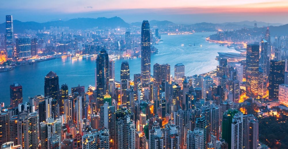 View on Hong Kong city from the Victoria peak, China