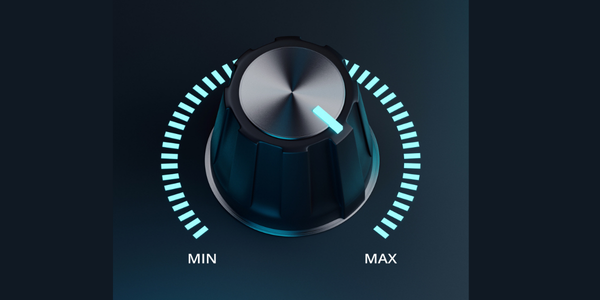 Black volume knob on maximum, 3d render