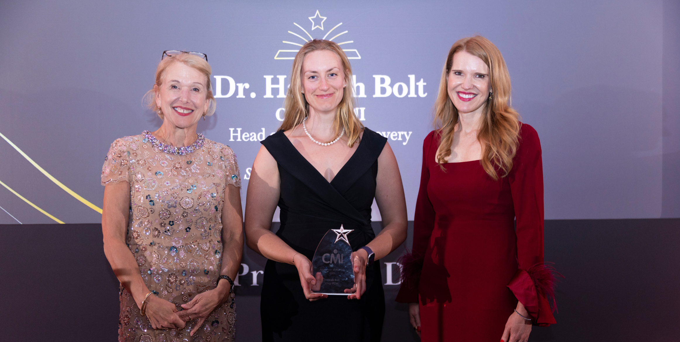 Dr Hannah Bolt CMgr FCMI receiving her award