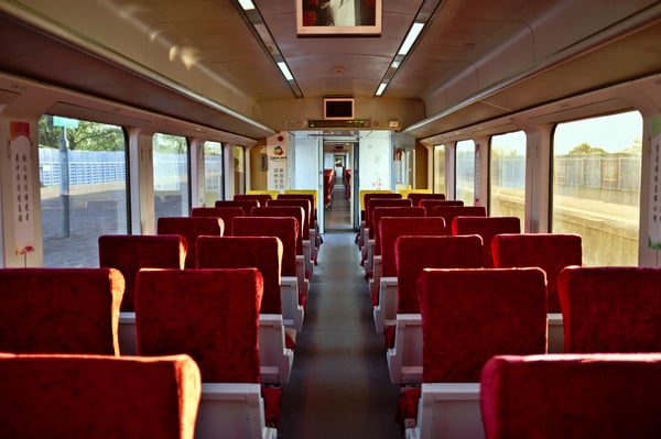 The inside of an empty train carriage