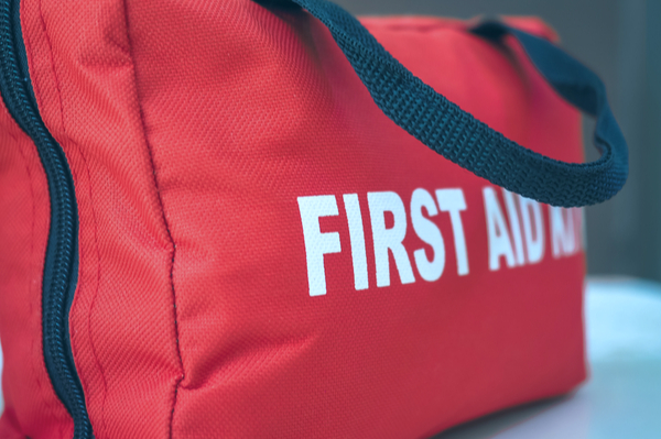 A red first aid bag